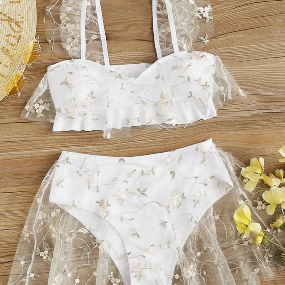 Floral Embroidered Bikini Swimsuit
